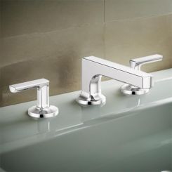 Click here to see  65308LF-PCLHP Brizo Kintsu Two-Handle Widespread Lavatory Faucet w/ Low Spout, Less Handles, Deck Mount, 1.5 GPM, Polished Chrome - 65308LF-PCLHP