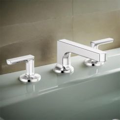 Click here to see  65308LF-PCLHP-ECO Brizo Kintsu Two-Handle Widespread Lavatory Faucet w/ Low Spout, Less Handles, Deck Mount, 1.2 GPM, Polished Chrome - 65308LF-PCLHP-ECO
