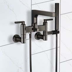 Click here to see Brizo T70306-BNX Brizo Kintsu Multi-Mount Two-Handle Tub Filler Trim Kit with Single-Function Handshower, Brilliance Black Onyx - T70306-BNX