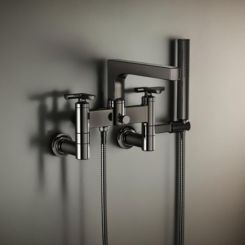 Click here to see Brizo T70307-BNX Brizo Kintsu Two-Handle Tub Filler Trim Kit w/ Cross Handles, Single-Function Handshower, Multi-Mount, Brilliance Black Onyx - T70307-BNX