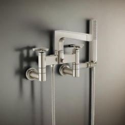 Click here to see Brizo T70307-NK Brizo Kintsu Two-Handle Tub Filler Trim Kit w/ Cross Handles, Single-Function Handshower, Multi-Mount, Brilliance Luxe Nickel - T70307-NK