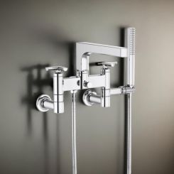 Click here to see Brizo T70307-PC Brizo Kintsu Two-Handle Tub Filler Trim Kit w/ Cross Handles, Single-Function Handshower, Multi-Mount, Polished Chrome - T70307-PC