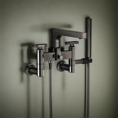 Click here to see  T70308-BNX Brizo Kintsu Two-Handle Tub Filler Trim Kit w/ Knob Handles, Single-Function Handshower, Multi-Mount, Brilliance Black Onyx - T70308-BNX