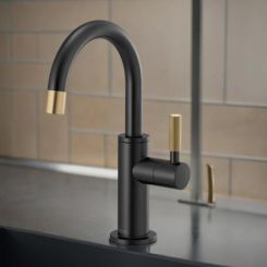 Click here to see  61343LF-C-BLGL Brizo Litze Single-Handle Beverage Faucet with Arc Spout and Knurled Handle, Diamond Seal, 1.5 GPM, Matte Black/Brilliance Luxe Gold - 61343LF-C-BLGL