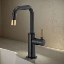 Click here to see  61353LF-C-BLGL Brizo Litze Single-Handle Beverage Faucet with Square Spout and Knurled Handle, Diamond Seal Technology, 1.5 GPM, Matte Black/Brilliance Luxe Gold - 61353LF-C-BLGL