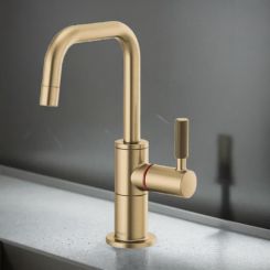 Click here to see  61353LF-H-GL Brizo Litze Instant Hot Water Faucet with Square Spout and Knurled Handle, 1.0 GPM, Brilliance Luxe Gold - 61353LF-H-GL