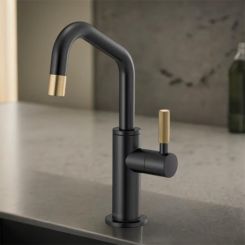 Click here to see  61363LF-C-BLGL Brizo Litze Single-Handle Beverage Faucet w/ Angled Spout, Knurled Handle, 1.5 GPM, Matte Black/Luxe Gold - 61363LF-C-BLGL
