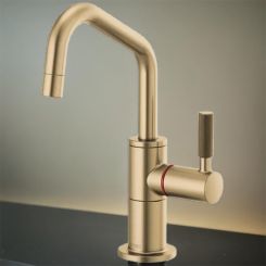 Click here to see DELTA FAUCETS COMPANY 61363LF-H-GL Brizo Litze Brilliance Luxe Gold Instant Hot Water Faucet with Angled Spout and Knurled Handle, 1.0 GPM, Brilliance Luxe Gold - 61363LF-H-GL