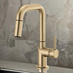 Click here to see Brizo 63965LF-GLLHP Brizo Odin Single Handle Pull-Down Bar Faucet with Swivel Spout, MagneDock, Two Function, 1.8 GPM, Brilliance Luxe Gold - 63965LF-GLLHP