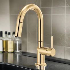 Click here to see  63975LF-PGLHP Brizo Odin Single Handle Pull-Down Bar Faucet with High-Arc Swivel Spout, MagneDock, Two Function, 1.8 GPM, Brilliance Polished Gold - 63975LF-PGLHP