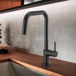 Click here to see  64065LF-BLLHP Brizo Odin SmartTouch Pull-Down Kitchen Faucet with Square Swivel Spout, MagneDock, Two Function, 1.8 GPM, Matte Black - 64065LF-BLLHP