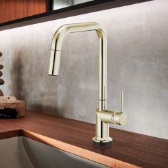 Click here to see  64065LF-PNLHP Brizo Odin SmartTouch Pull-Down Kitchen Faucet with Square Swivel Spout, MagneDock, Two Function, 1.8 GPM, Brilliance Polished Nickel - 64065LF-PNLHP