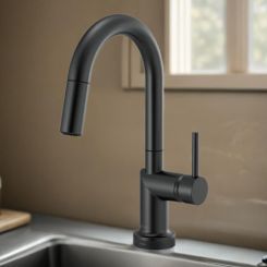Click here to see DELTA FAUCETS COMPANY 64975LF-BLLHP Brizo Odin SmartTouch Pull-Down Bar/Prep Faucet with Arc Spout, Diamond Seal, MagneDock, Touch-Clean, 1.8 GPM, Matte Black - 64975LF-BLLHP
