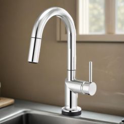 Click here to see  64975LF-PCLHP Brizo Odin SmartTouch Pull-Down Bar/Prep Faucet with Arc Spout, Diamond Seal, MagneDock, Touch-Clean, 1.8 GPM, Polished Chrome - 64975LF-PCLHP