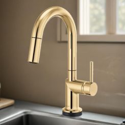 Click here to see Brizo 64975LF-PGLHP Brizo Odin SmartTouch Pull-Down Bar/Prep Faucet with Arc Spout, Diamond Seal, MagneDock, Touch-Clean, 1.8 GPM, Brilliance Polished Gold - 64975LF-PGLHP