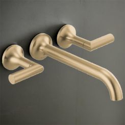 Click here to see  T70475-GLLHP Brizo Odin Two-Handle Wall-Mount Tub Faucet Trim, 3-Hole, 9.3 GPM, Solid Brass, Less Handles, Brilliance Luxe Gold - T70475-GLLHP