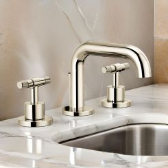 Click here to see Brizo 65334LF-PNLHP-ECO Brizo Litze Widespread Low Arc Lavatory Faucet with Metal Pop-Up, 1.2 GPM, WaterSense, Less Handles, Brilliance Polished Nickel - 65334LF-PNLHP-ECO