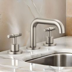 Click here to see  65334LF-NKLHP-ECO Brizo Litze Widespread Low Arc Lavatory Faucet with Metal Pop-Up, 1.2 GPM, WaterSense, Less Handles, Brilliance Luxe Nickel - 65334LF-NKLHP-ECO