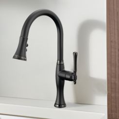 Click here to see  63058LF-BLBNX Brizo Tulham Single Handle Pull-Down Kitchen Faucet, 1.8 GPM, Matte Black/Brilliance Black Onyx - 63058LF-BLBNX