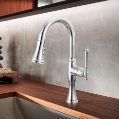 Click here to see Brizo 63958LF-PC Brizo Tulham Single Handle Pull-Down Bar/Prep Faucet, MagneDock, 1.8 GPM, ADA, Polished Chrome - 63958LF-PC