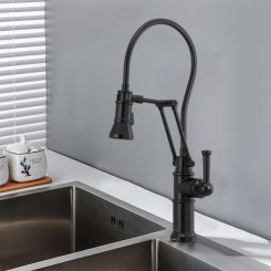 Click here to see Brizo 64225LF-BL Brizo Artesso Single-Handle Articulating Kitchen Faucet w/ 2-Function Sprayer, SmartTouch, MagneDock, 1.8 GPM, Matte Black - 64225LF-BL