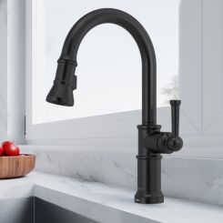 Click here to see  64025LF-BL Brizo Artesso Single-Handle Pull-Down Kitchen Faucet w/ 2-Function Sprayer, SmartTouch, MagneDock, 1.8 GPM, Matte Black - 64025LF-BL