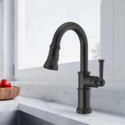 Click here to see Brizo 64925LF-BL Brizo Artesso Single-Handle Pull-Down Prep Faucet w/ 2-Function Sprayer, SmartTouch, MagneDock, 1.8 GPM, Matte Black - 64925LF-BL