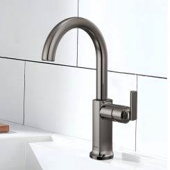 Click here to see Brizo 61006LF-BNXLHP-L Brizo Kintsu Single Handle Bar Faucet with Arc Spout, Less Handle, 1.8 GPM, Lumicoat Black Onyx - 61006LF-BNXLHP-L