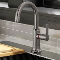 Click here to see Brizo 61306LF-H-BNX-L Brizo Kintsu Single-Handle Instant Hot Faucet with Arc Spout, Self Closing Handle, 1.0 GPM, Lumicoat Black Onyx - 61306LF-H-BNX-L