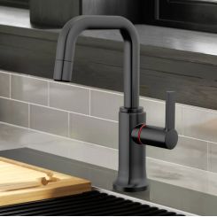 Click here to see Brizo 61307LF-H-BL Brizo Kintsu Single-Handle Instant Hot Faucet with Square Spout, Self Closing Handle, 1.0 GPM, Matte Black - 61307LF-H-BL