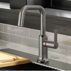 Click here to see Brizo 61307LF-H-BNX-L Brizo Kintsu Single-Handle Instant Hot Faucet with Square Spout, Self Closing Handle, 1.0 GPM, Lumicoat Black Onyx - 61307LF-H-BNX-L