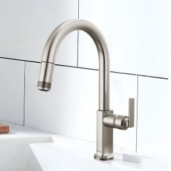 Click here to see  63006LF-SSLHP-L Brizo Kintsu Single-Handle Pull-Down Kitchen Faucet w/ Arc Spout, Less Handle, 1.8 GPM, Lumicoat Stainless - 63006LF-SSLHP-L