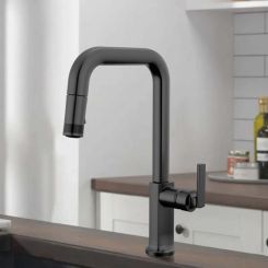 Click here to see  63007LF-BLLHP Brizo Kintsu Pull-Down Kitchen Faucet with Square Spout, DIAMOND Seal, MagneDock, Less Handle, 1.8 GPM, Matte Black - 63007LF-BLLHP
