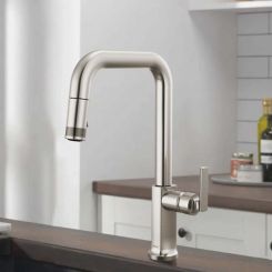 Click here to see  63007LF-SSLHP-L Brizo Kintsu Pull-Down Kitchen Faucet With Square Spout, 1.8 GPM, Less Handle, Lumicoat Stainless - 63007LF-SSLHP-L
