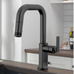 Click here to see Brizo 63907LF-BLLHP Brizo Kintsu Single-Handle Pull-Down Prep Faucet w/ Square Spout, Less Handle, 1.8 GPM, Matte Black - 63907LF-BLLHP