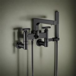 Click here to see Brizo T70308-BL Brizo Kintsu Two-Handle Tub Filler Trim Kit w/ Knob Handles, Single-Function Handshower, Multi-Mount, Matte Black - T70308-BL