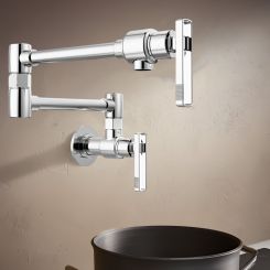 Click here to see Brizo 62807LF-PC-L Brizo Kintsu Two-Handle Pot Filler with Knob Handles, Wall Mount, Brass, 4 GPM, Lumicoat Polished Chrome - 62807LF-PC-L