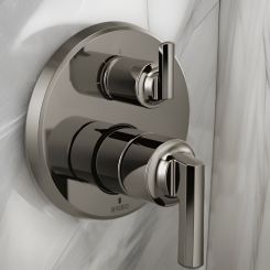 Click here to see Brizo T75P598-BNXLHP Brizo Levoir Pressure Balance Valve Trim w/ Integrated 3-Function Diverter, Less Handles, Brilliance Black Onyx - T75P598-BNXLHP