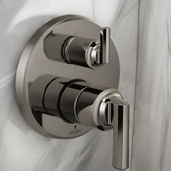 Click here to see Brizo T75P698-BNXLHP Brizo Levoir Pressure Balance Valve Trim w/ Integrated 6-Function Diverter, Less Handles, Brilliance Black Onyx - T75P698-BNXLHP