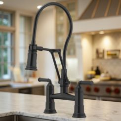 Click here to see Brizo 62274LF-BL Brizo Rook Two-Handle Widespread Articulating Bridge Kitchen Sink Faucet, 1.8 GPM, Matte Black - 62274LF-BL
