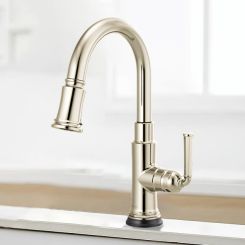 Click here to see  64074LF-PN Brizo Rook Single-Handle Pull-down Kitchen Faucet, SmartTouch, MagneDock, Lever Handle, 1.8 GPM, Brilliance Polished Nickel - 64074LF-PN