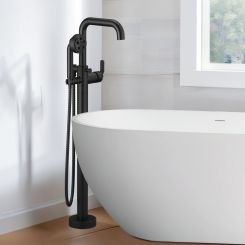 Click here to see Brizo T70135-BLLHP Brizo Litze Single-Handle Freestanding Tub Filler with 1.75 GPM H2Okinetic Hand Shower, Single-Hole, WaterSense, Matte Black - T70135-BLLHP