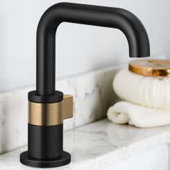 Click here to see Brizo 65035LF-BLGL-ECO Brizo Litze One-Handle Bathroom Faucet with Ceramic Cartridge, Single-Hole, 1.2 GPM, Less Drain, Matte Black/Brilliance Luxe Gold - 65035LF-BLGL-ECO