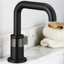 Click here to see  65035LF-BLSL Brizo Litze One-Handle Bathroom Faucet with Ceramic Cartridge, Single-Hole, 1.5 GPM, Less Drain, Matte Black/Brilliance Luxe Steel - 65035LF-BLSL