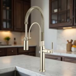 Click here to see Brizo 63343LF-PN Brizo Litze Pull-Down Kitchen Faucet - Knurled Handle, DIAMOND Seal, Touch-Clean, MagneDock, 1.8 GPM, Polished Nickel - 63343LF-PN