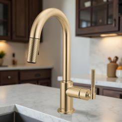 Click here to see  63943LF-GL Brizo Litze Pull-Down Prep Faucet with Arc Spout - Knurled Handle, 1.8 GPM, Brilliance Luxe Gold - 63943LF-GL