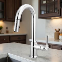 Click here to see  63943LF-PC Brizo Litze Pull-Down Prep Faucet with Arc Spout - Knurled Handle, 1.8 GPM, Polished Chrome - 63943LF-PC