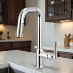 Click here to see Brizo 63953LF-PC Brizo Litze Pull-Down Prep Faucet with Square Spout - Knurled Handle, 1.8 GPM, Polished Chrome - 63953LF-PC