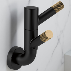 Click here to see  693537-BLGL Brizo Litze Rotating Knurling Double Robe Hook, Brilliance Matte Black/Luxe Gold - 693537-BLGL 