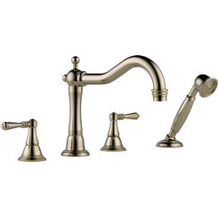 Click here to see Brizo T67436-PN Brizo Tresa Two-Handle Roman Tub Faucet Trim with Hand Shower, 1.75 GPM, Hook Spout, 4-Hole, Lever Handles, ADA, Brilliance Polished Nickel - T67436-PN